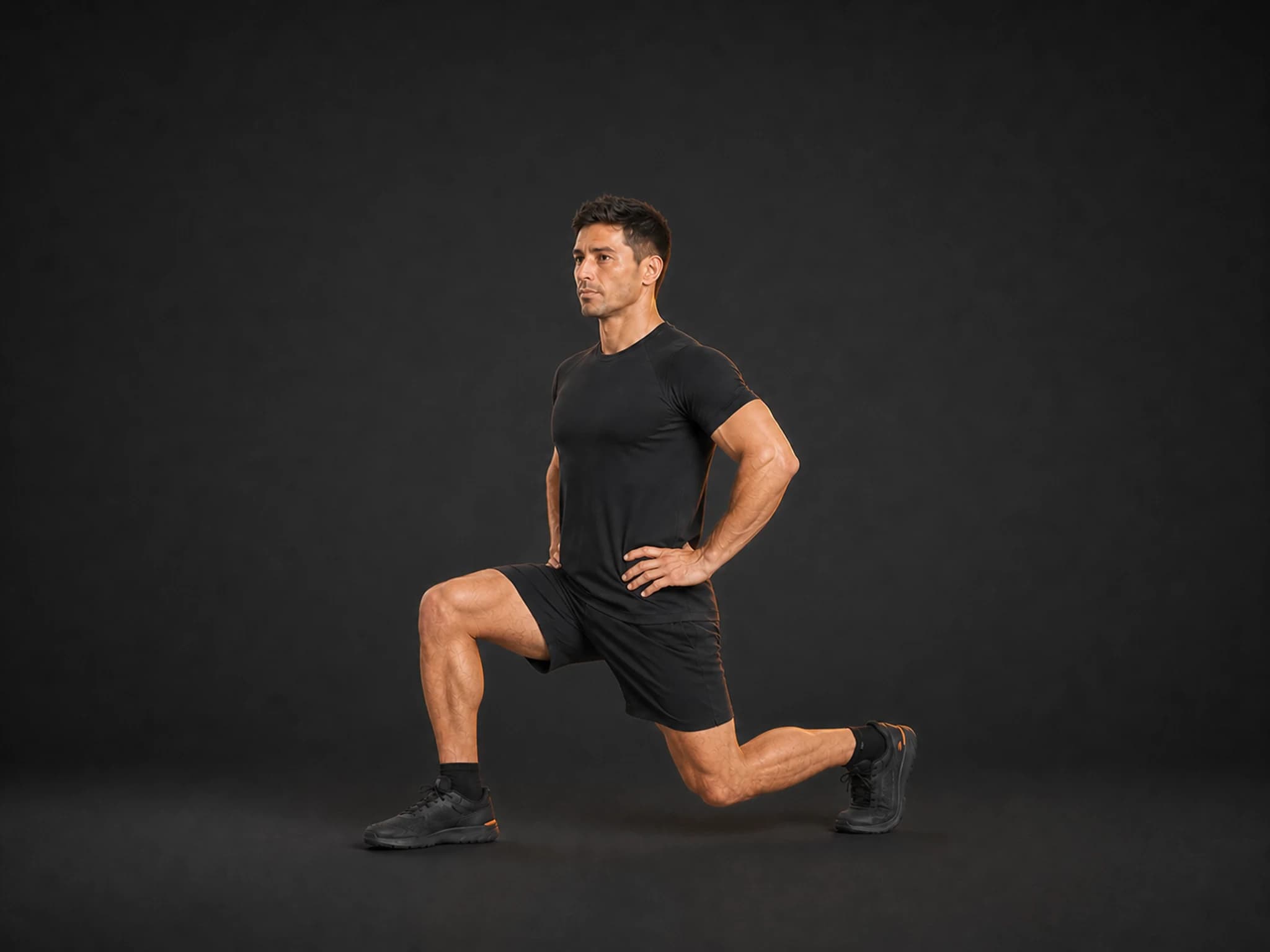 BraveREP athlete at the bottom of a forward lunge with both knees near 90 degrees.