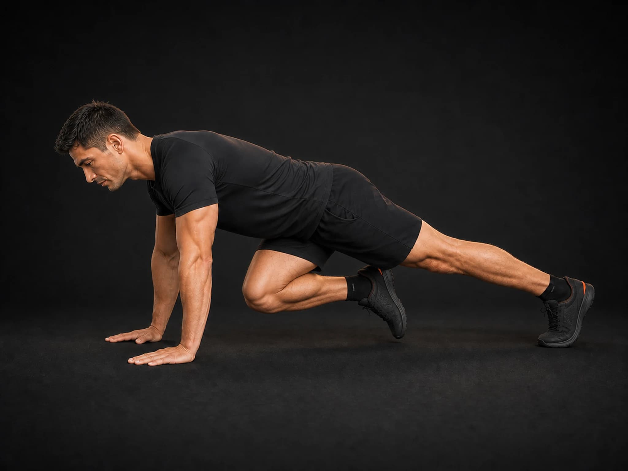 BraveREP athlete driving one knee toward the chest in a controlled mountain climber.