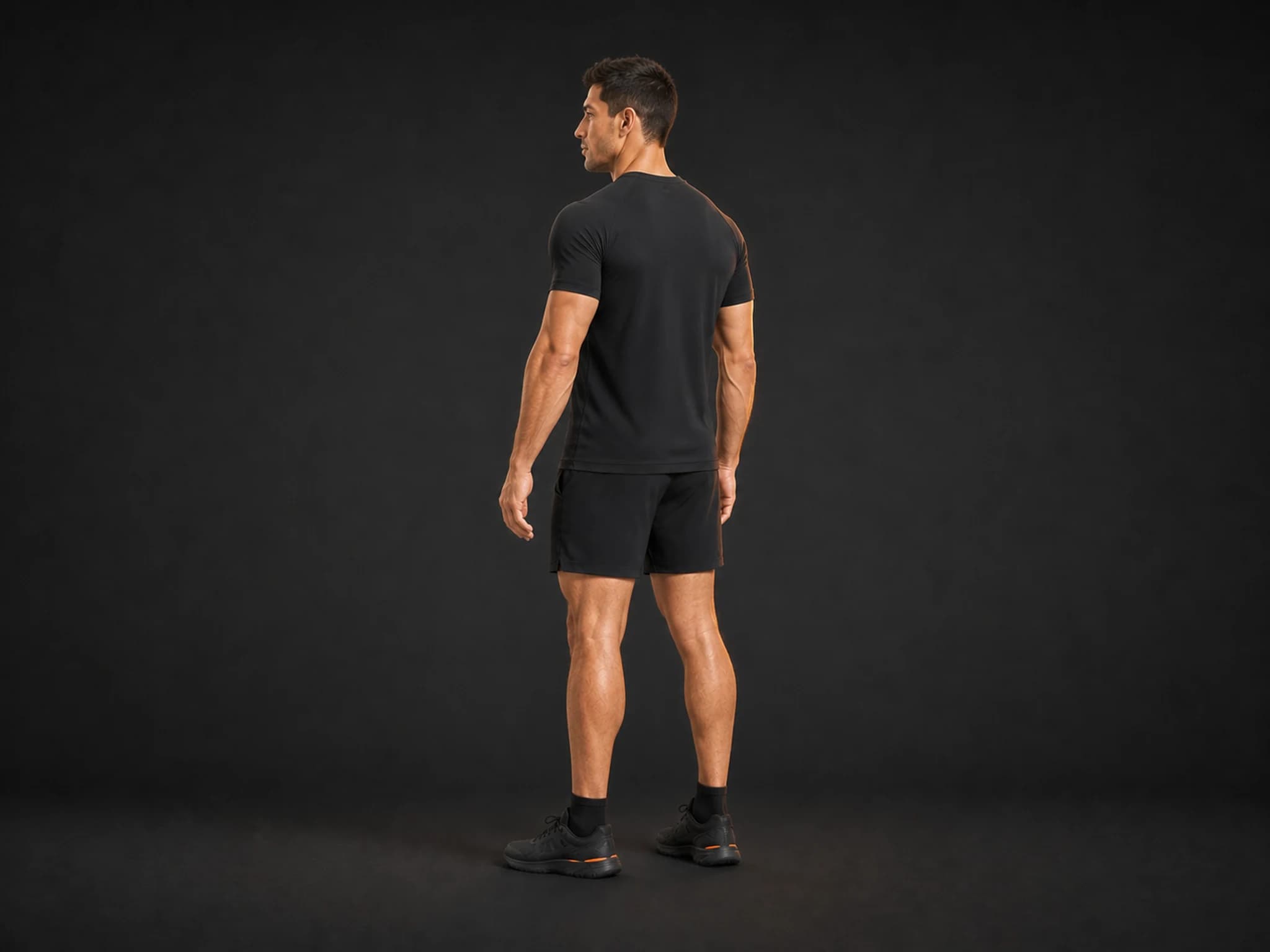 Rear three-quarter view of the BraveREP athlete in the relaxed start of a scapular squeeze.