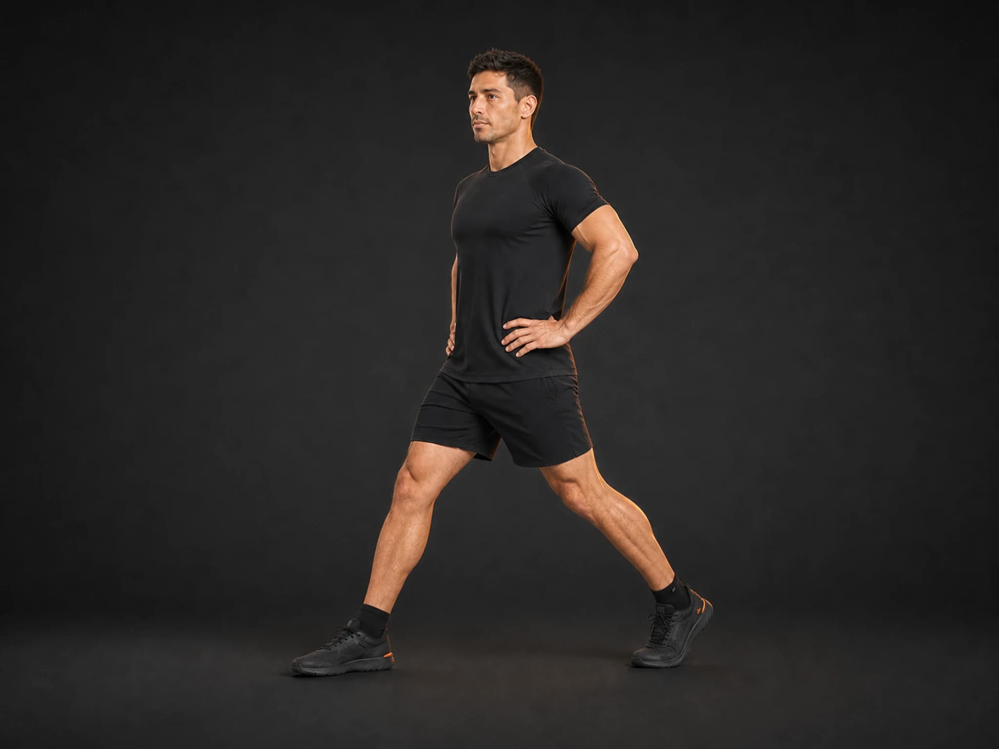 BraveREP athlete in a stable split stance at the start of a forward lunge.