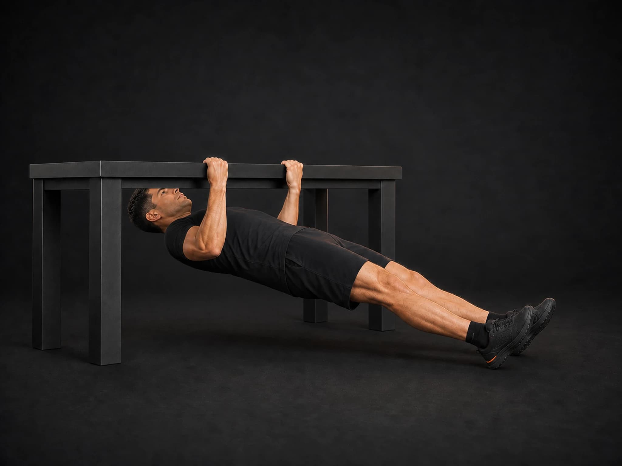 BraveREP athlete at the top of a table row with the chest close to the table edge and elbows pulled back.